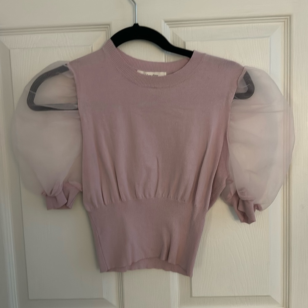 Cropped short sleeve sweater top with banded bottom
